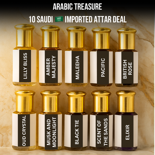 10 Saudi Imported Attars Combo 🇸🇦 – Long Lasting Arabic Perfume Oils